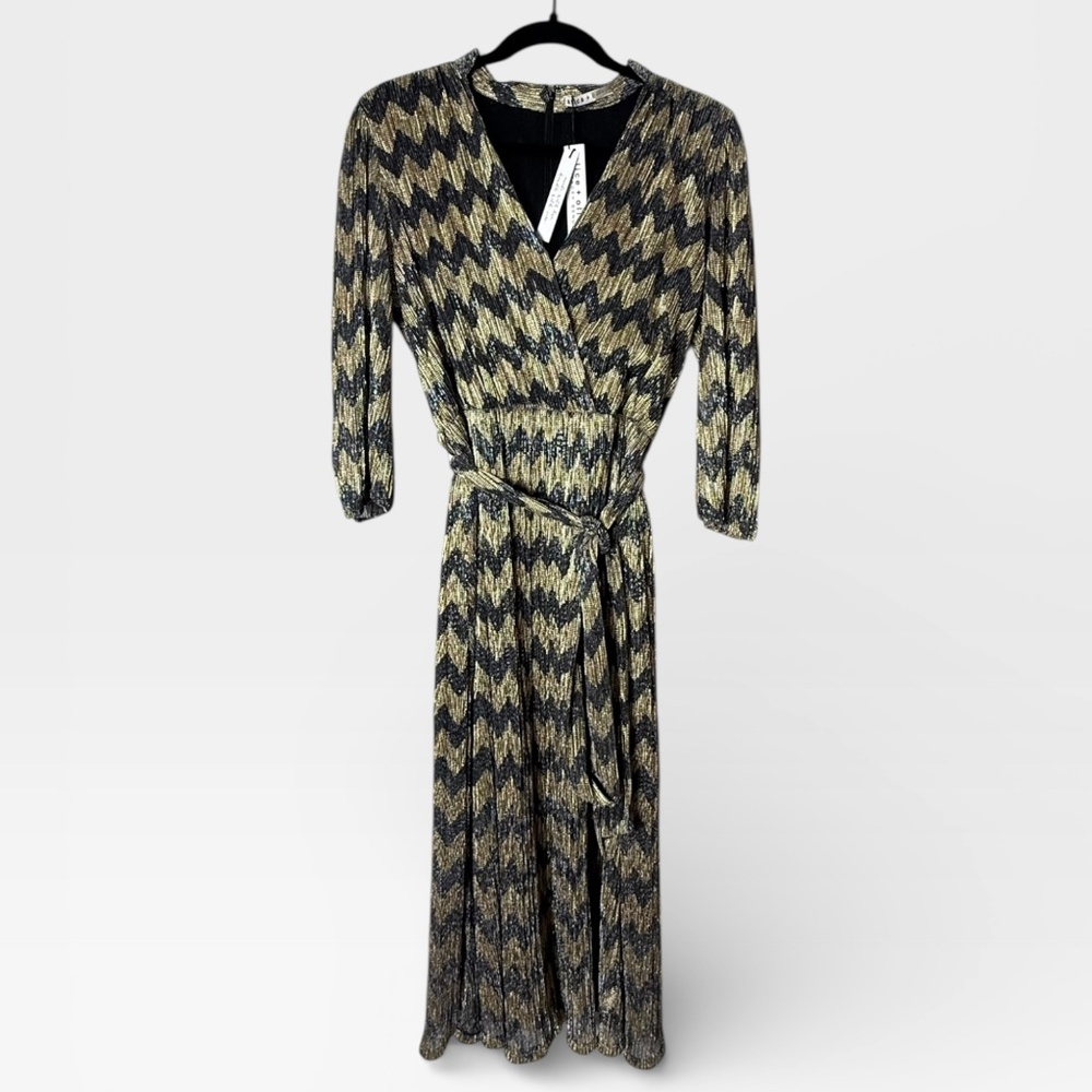 Alice and Olivia Katina Metallic Stripe Midi Dress Size‎ 6 (H)